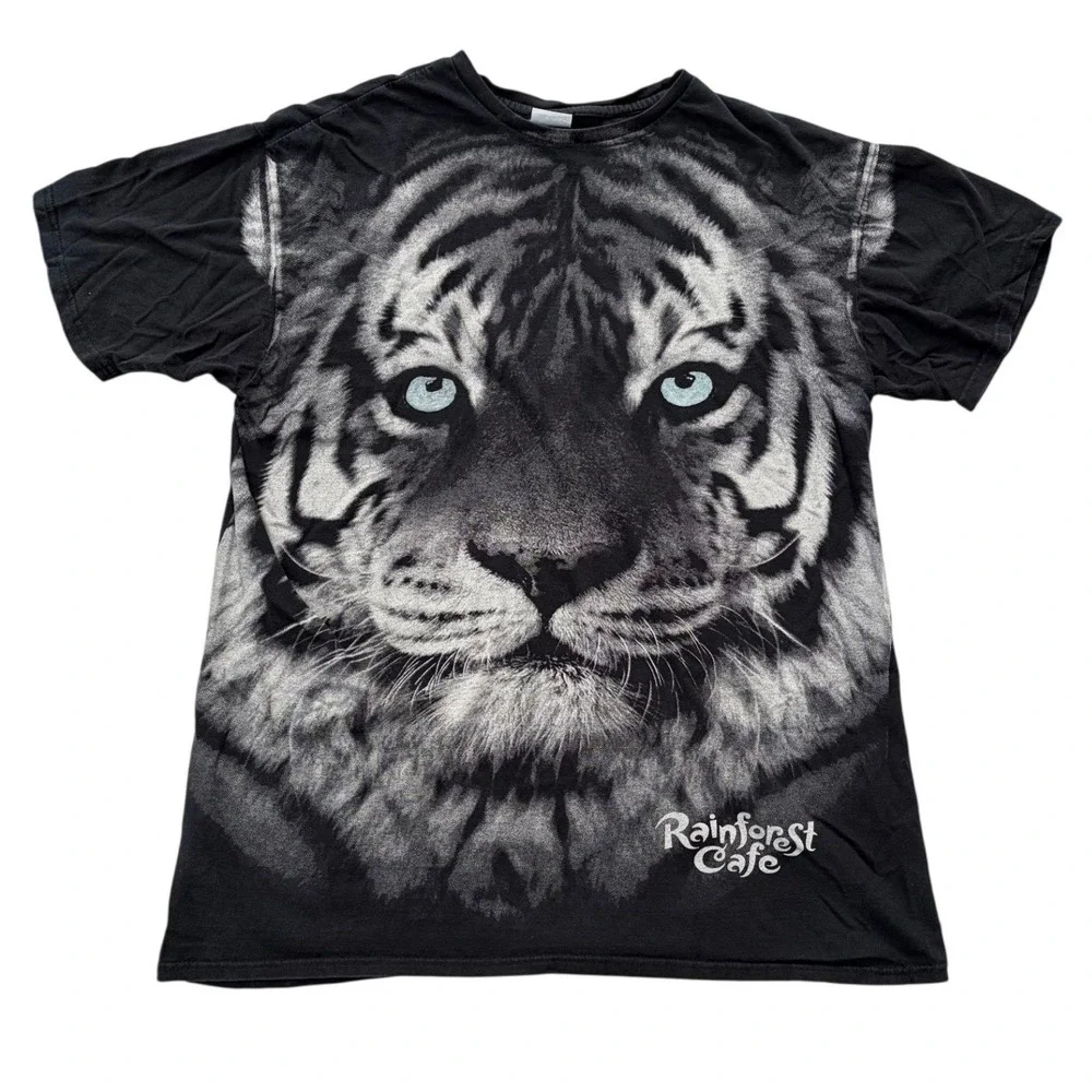 Rainforest Cafe Tiger Graphic T-Shirt Black Blue Eyes Souvenir Mens XL - Picture 2 of 8
